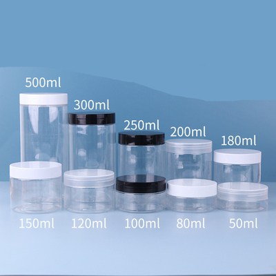 เกรดอาหารโปร่งใส 80ml 100ml 120ml 150ml 250ml 500ml 1000ml กระปุกพลาสติก PET ฝนพร้อมฝา