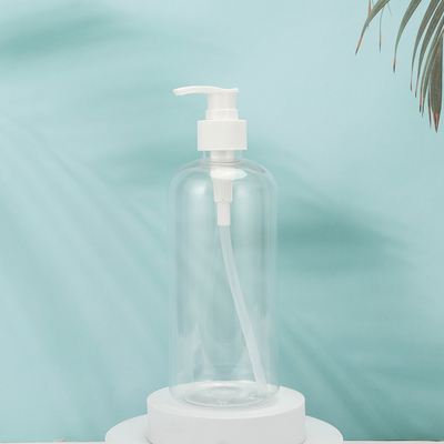 กลม PMMA กระป๋องโลชั่นพลาสติก รูปแบบที่สามารถปรับแต่งได้ ใบคอ PET UV Cap Electroplated 250ml-500ml