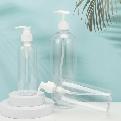กลม PMMA กระป๋องโลชั่นพลาสติก รูปแบบที่สามารถปรับแต่งได้ ใบคอ PET UV Cap Electroplated 250ml-500ml