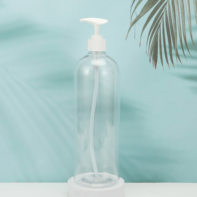 กลม PMMA กระป๋องโลชั่นพลาสติก รูปแบบที่สามารถปรับแต่งได้ ใบคอ PET UV Cap Electroplated 250ml-500ml