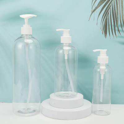 กลม PMMA กระป๋องโลชั่นพลาสติก รูปแบบที่สามารถปรับแต่งได้ ใบคอ PET UV Cap Electroplated 250ml-500ml