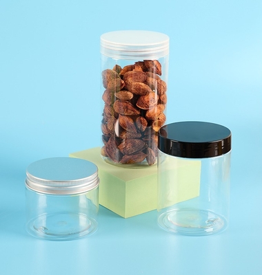 PET transparent 200ml 250ml 300ml 500ml Wide Mouth PET clear jars with Aluminum lids