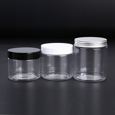 PET transparent 200ml 250ml 300ml 500ml Wide Mouth PET clear jars with Aluminum lids
