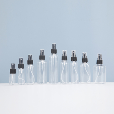 กระป๋องสเปรย์พลาสติก PET กระจายใสที่เป็นมิตรต่อสิ่งแวดล้อม สําหรับวันละ 10ml 15ml 30ml 50ml 60m 70ml 100ml 200ml 500ml