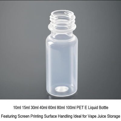 10ml 15ml 30ml 40ml 60ml 80ml 100ml กระป๋องน้ําเหลว PET E พร้อมการพิมพ์หน้าจอ การจัดการพื้นผิว