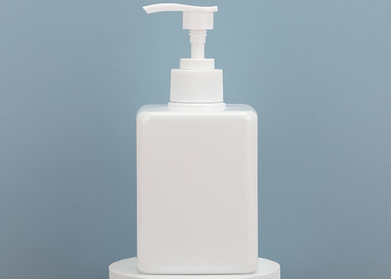 ขวดพลาสติกเปล่าทรงสี่เหลี่ยมสีขาวพร้อมปั๊มล็อคได้ 400ml
