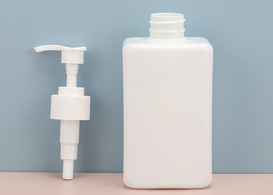 ขวดพลาสติกเปล่าทรงสี่เหลี่ยมสีขาวพร้อมปั๊มล็อคได้ 400ml