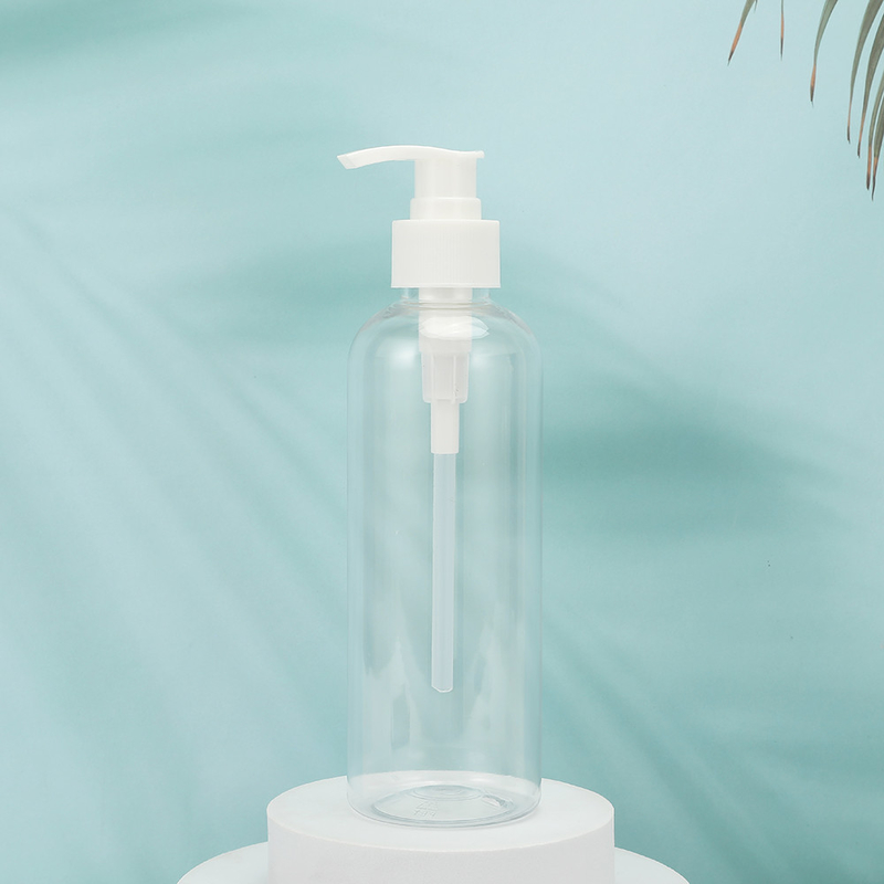 กลม PMMA กระป๋องโลชั่นพลาสติก รูปแบบที่สามารถปรับแต่งได้ ใบคอ PET UV Cap Electroplated 250ml-500ml