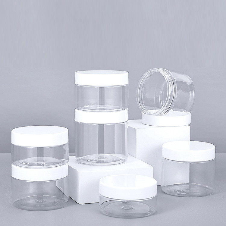 PET transparent 200ml 250ml 300ml 500ml Wide Mouth PET clear jars with Aluminum lids