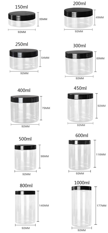 กระป๋อง PET สีอาหาร พลาสติกสีขาว 4oz 8oz 300ml 500ml รอบรูปร่างว่าง ครีมตา ครีมใบหน้า กระป๋อง 16oz