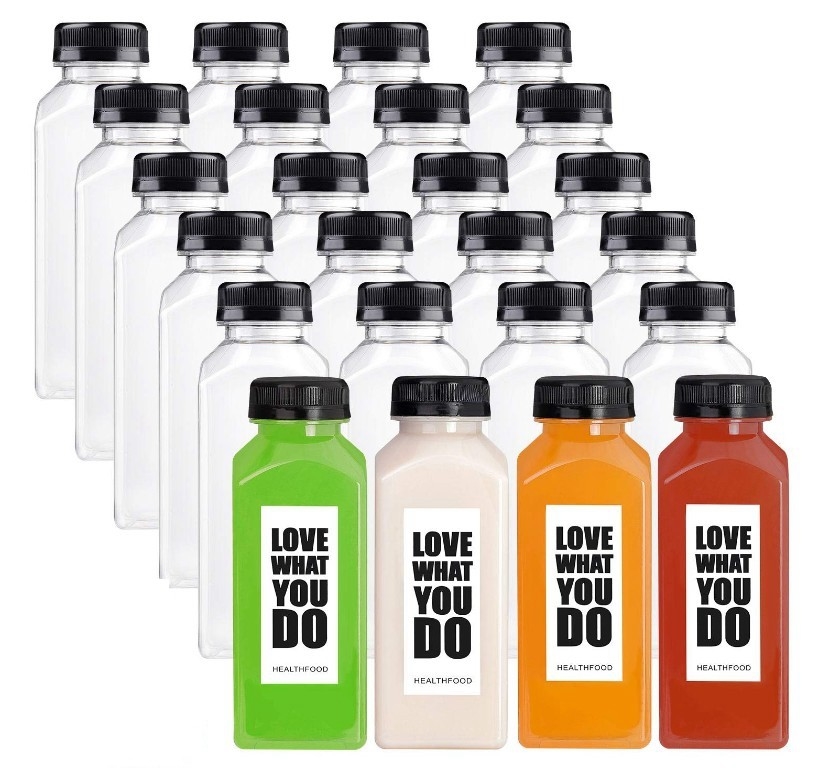 กล่องพลาสติกแบบใหม่ 250ml 350ml 500ml น้ําผลไม้ ขวดพีทีเอ็มที่มีฝาปิด ขวดพลาสติกใช้ครั้งเดียวสําหรับน้ําผลไม้ในคลัง